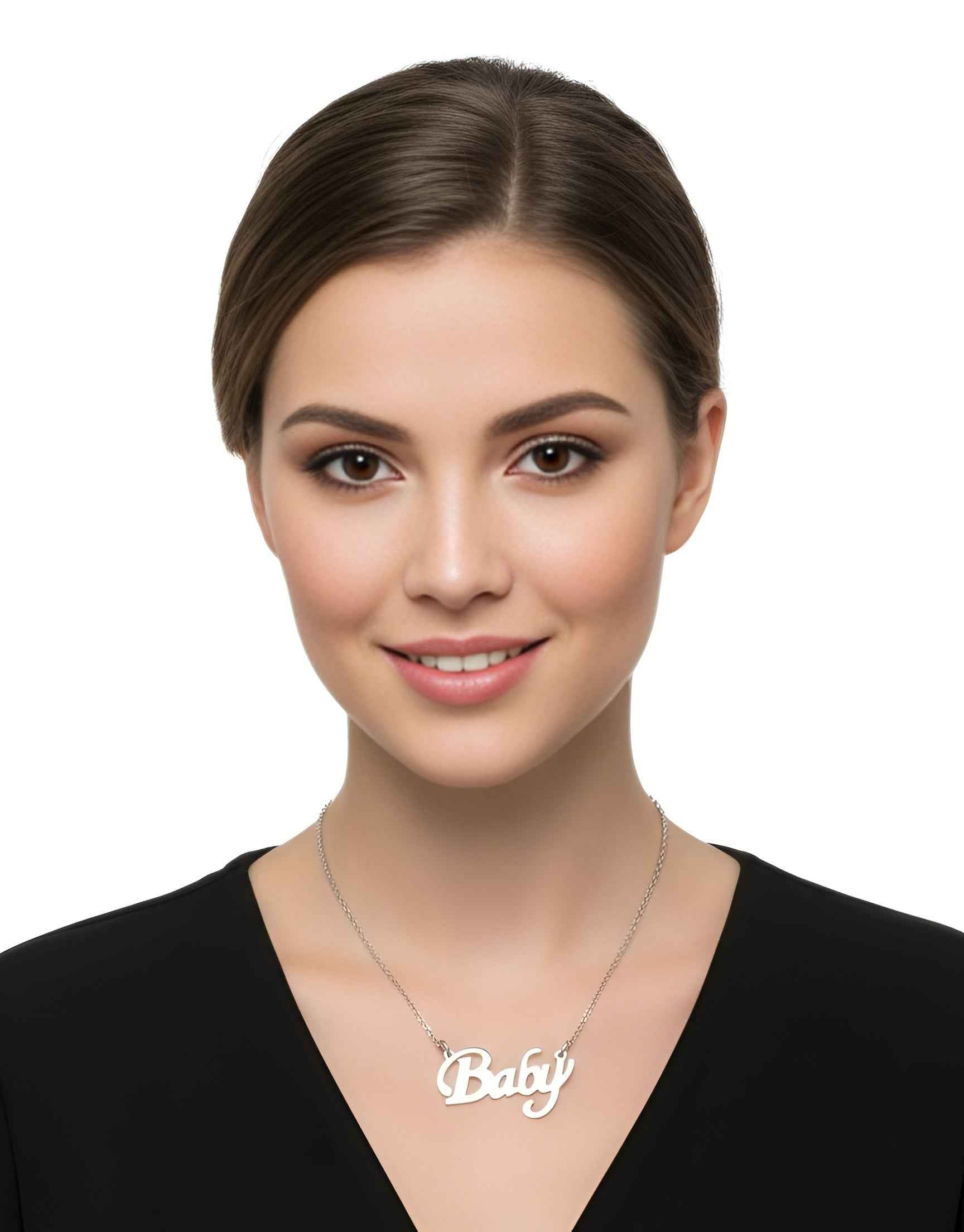 Silver Plated Baby Name Pendant Chain for Girls & Women | Stylish Name Necklace | Cute Fashion Jewellery | Birthday Gift for Her