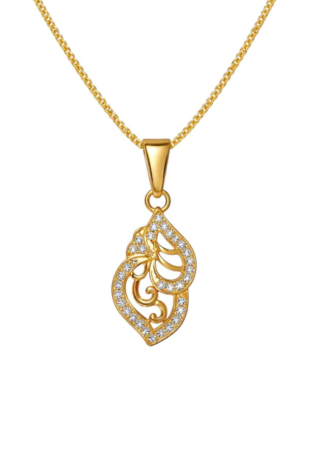 Gold Plated Designer Leaf Pendant Necklace for Women | American Diamond Crystal Pendant Chain | Stylish Daily Wear Jewellery | Party & Wedding Fashion Necklace Gift for Girls & Women