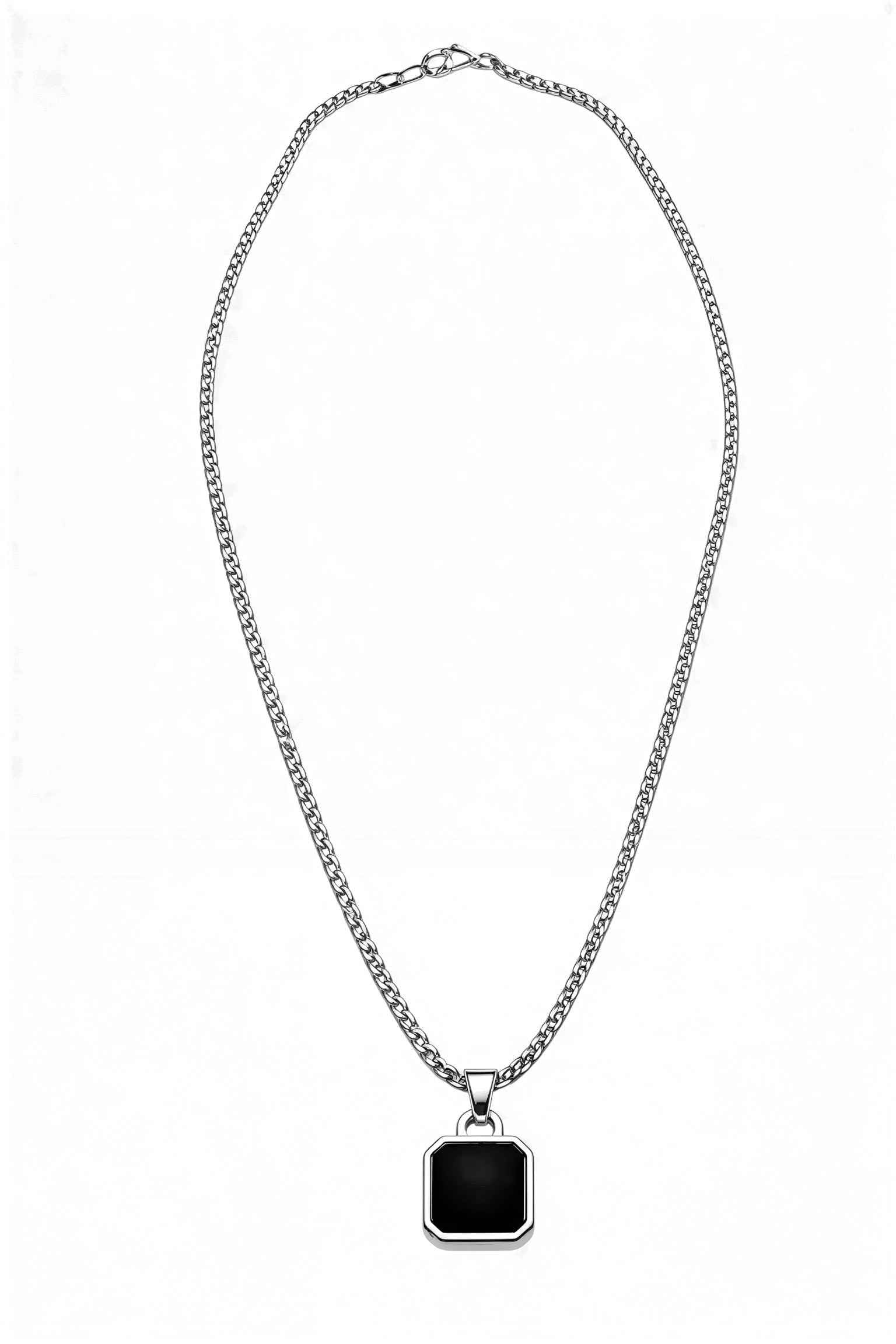 Minimalist Black Square Pendant Necklace – Stainless Steel Chain | Modern Unisex Jewelry