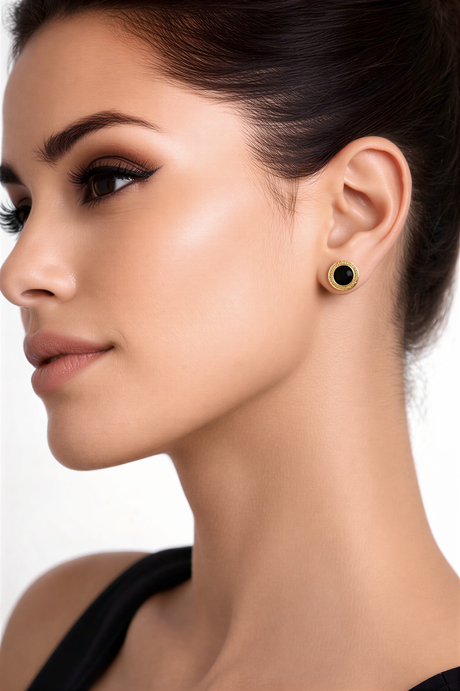Unisex Gold Plated Black Stone Stud Earrings for Men & Women - VAYNORA JEWELS