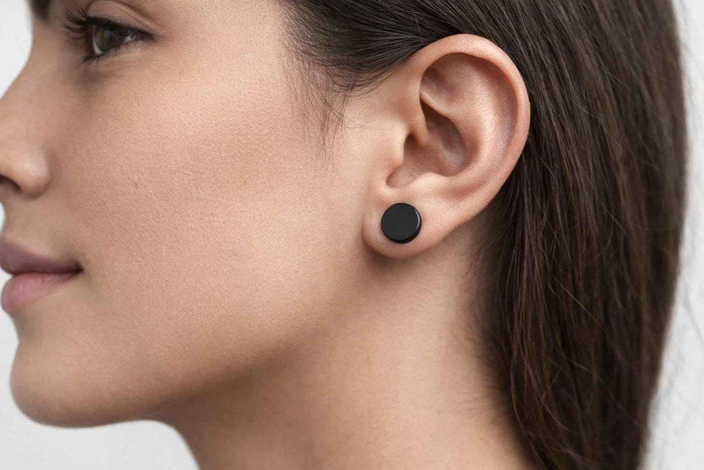 Unisex Black Round Stud Earrings – Stainless Steel Matte Finish | Trendy Minimal Ear Stud for Men & Women