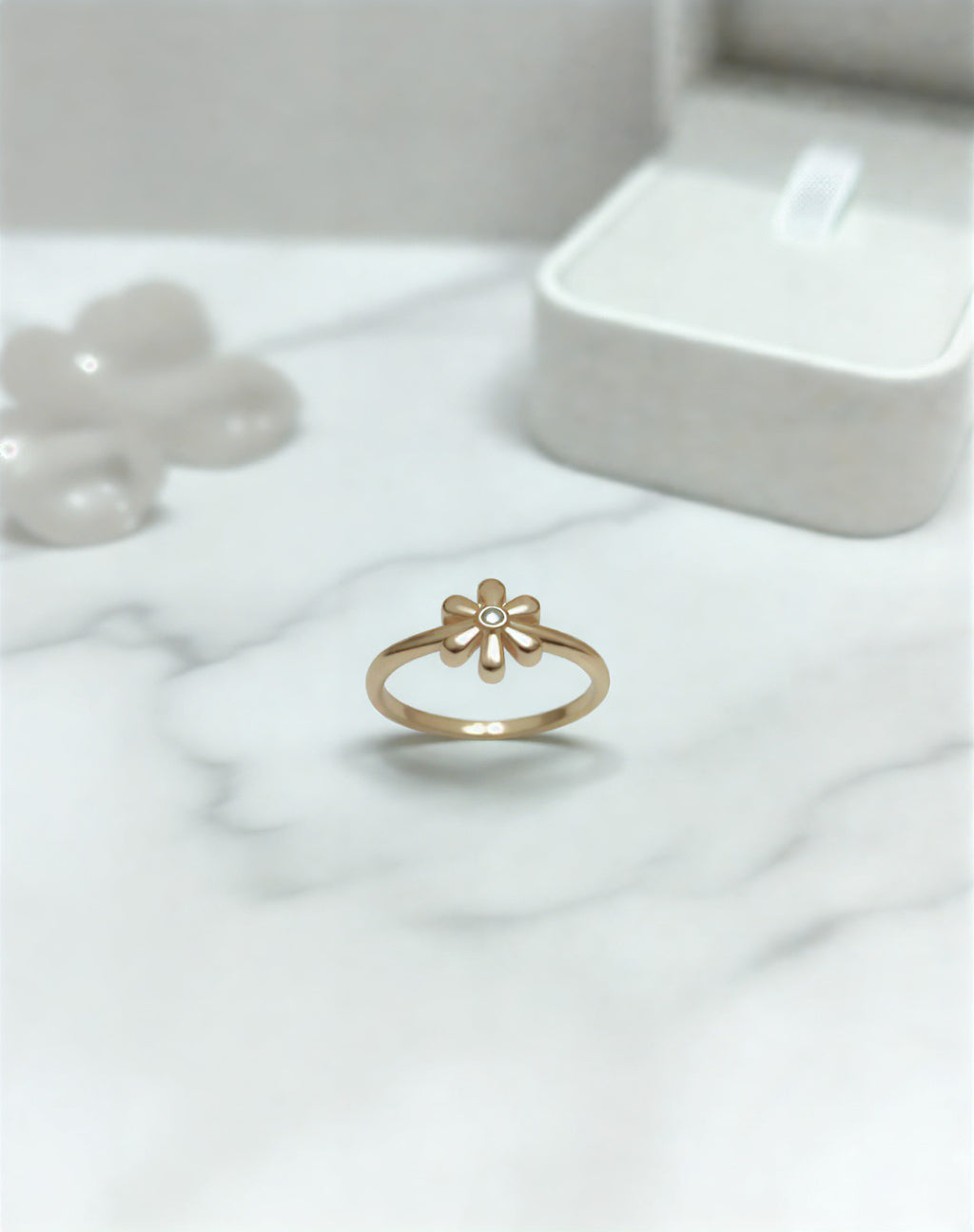 Rose Gold Plated Floral Finger Ring for Women | Minimal Flower Design Adjustable Ring - VAYNORA JEWELS
