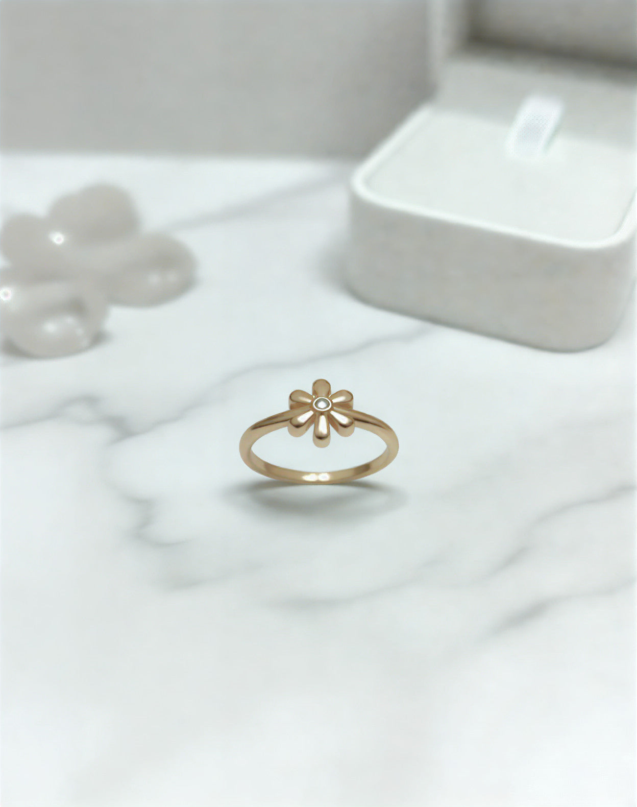 Rose Gold Plated Floral Finger Ring for Women | Minimal Flower Design Adjustable Ring - VAYNORA JEWELS
