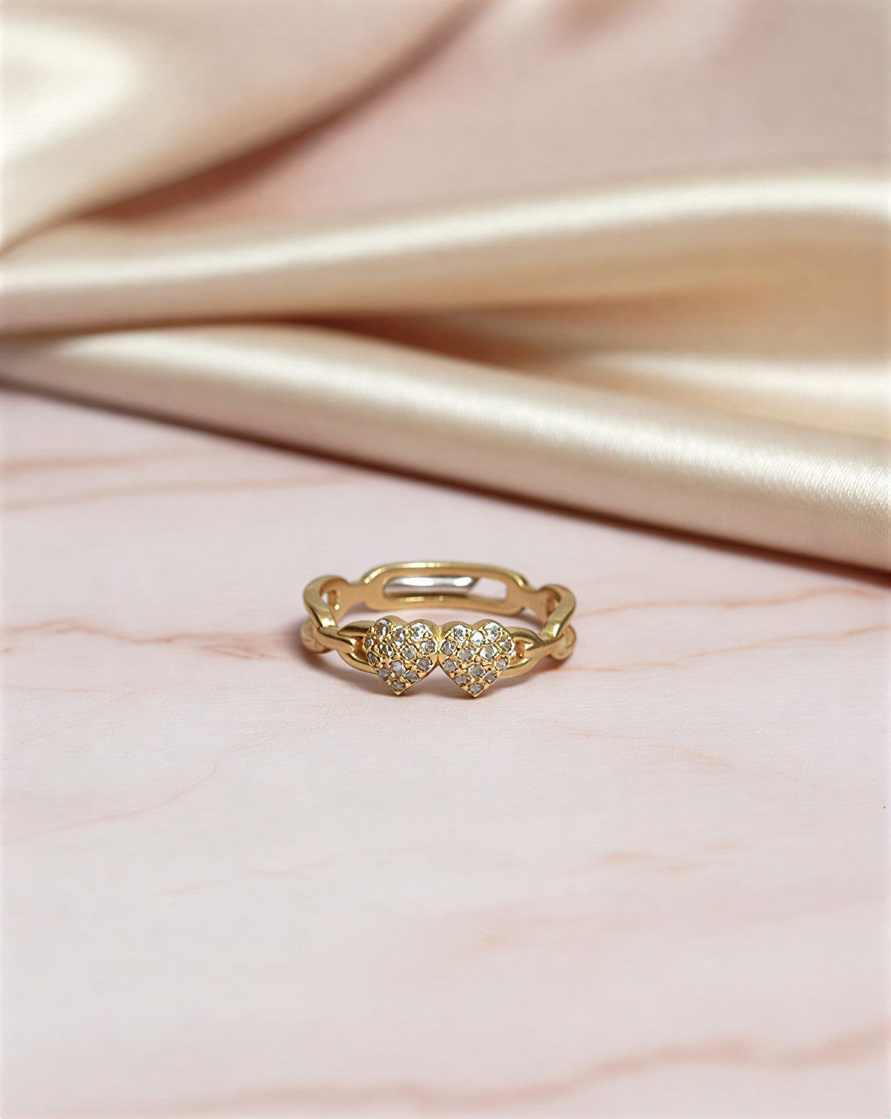 Rose Gold Plated Double Heart Ring for Women | Crystal Heart Finger Ring Stylish - VAYNORA JEWELS