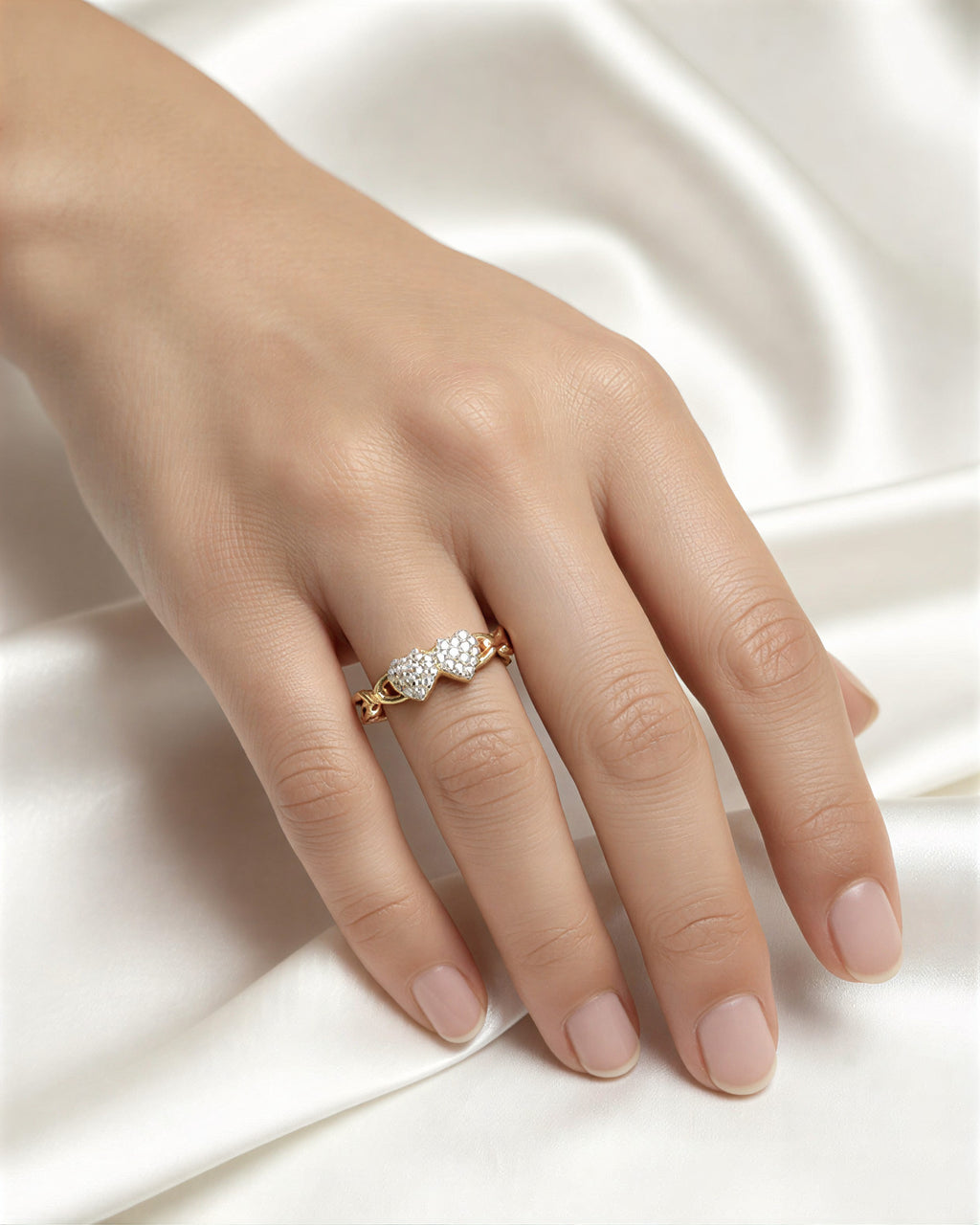 Rose Gold Plated Double Heart Ring for Women | Crystal Heart Finger Ring Stylish - VAYNORA JEWELS
