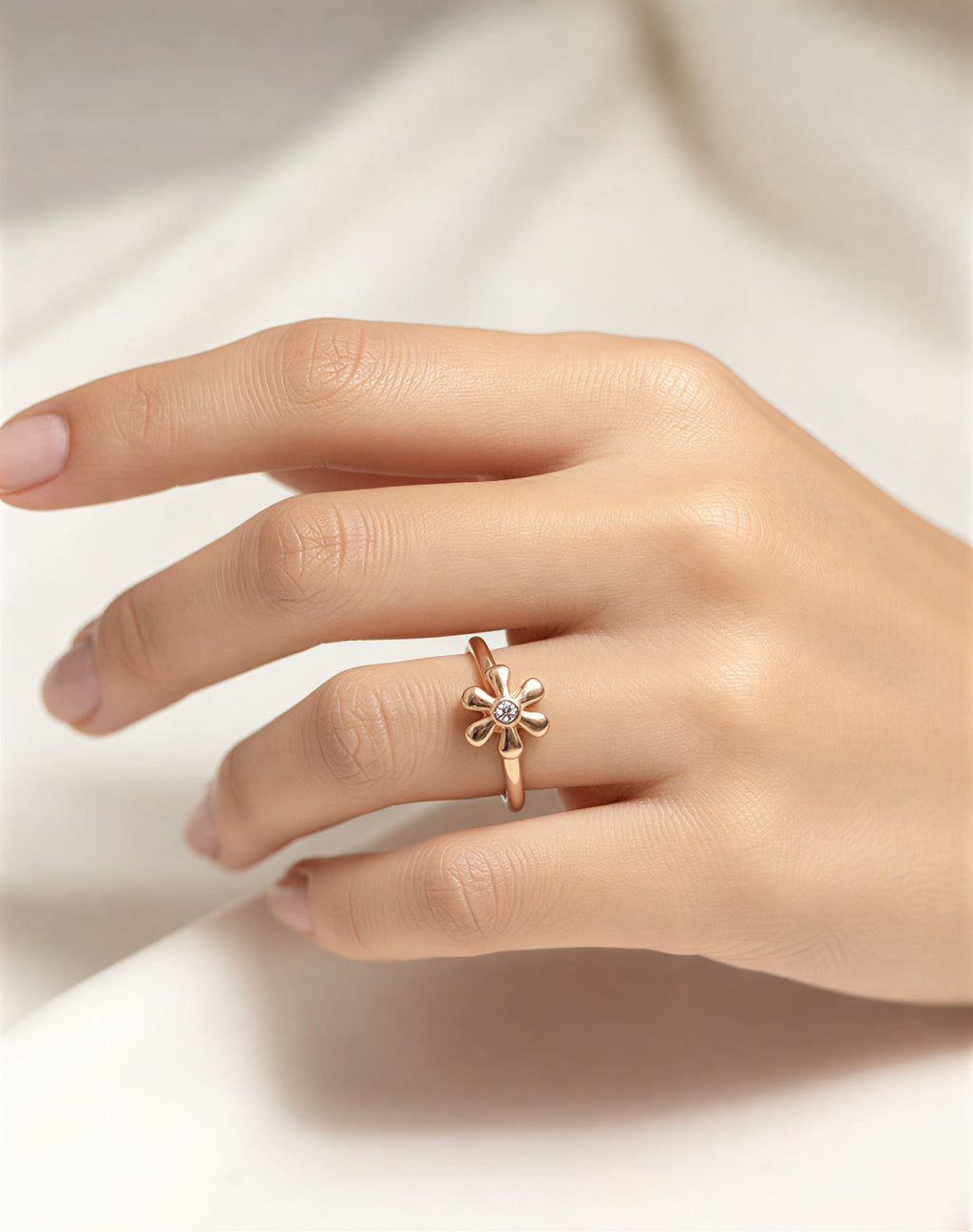 Rose Gold Plated Floral Finger Ring for Women | Minimal Flower Design Adjustable Ring - VAYNORA JEWELS